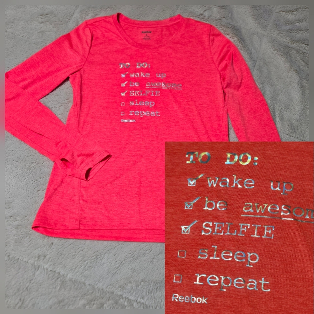 Reebok Long Sleeve Tee Be Awesome Checklist Selfie, L 12-14